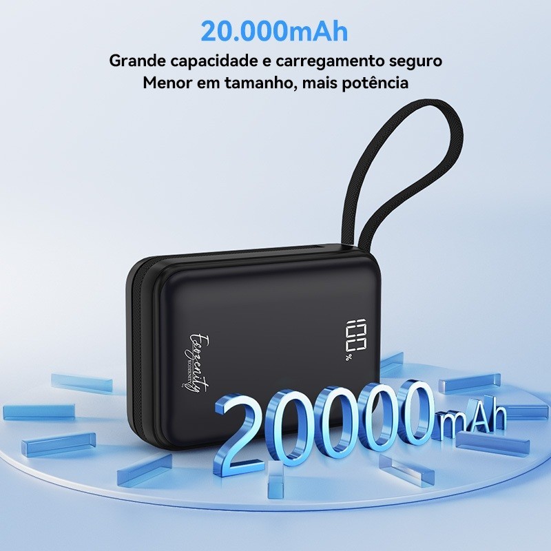 Carregamento Rápido 65W Power Bank Carregador Saída dupla Carregador Portátil 20000mah