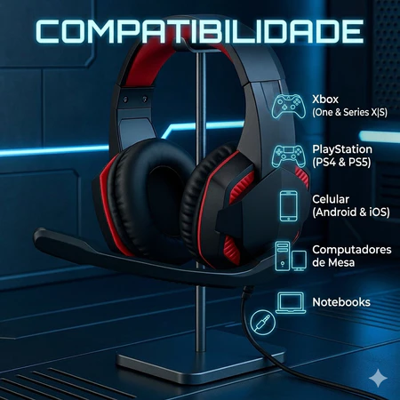 Fone Headset Gamer RGB KA-9008 com Microfone para PS5 Xbox PC e Notebook Fone Headset Gamer RGB KA-9008 com Microfone para PS5 Xbox PC e Notebook