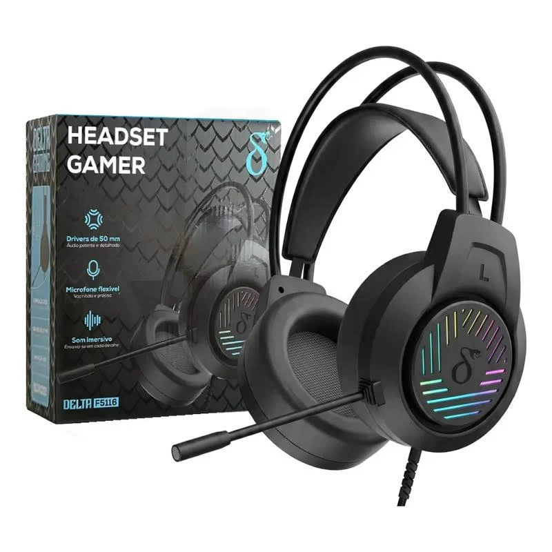 Headset Gamer RGB Profissional com Som 3D Driver 50mm Microfone HD Confortável Para PC PS4 Xbox Notebook Celular Headset Gamer RGB Profissional com Som 3D Driver 50mm Microfone HD Confortável Para PC PS4 Xbox Notebook Celular