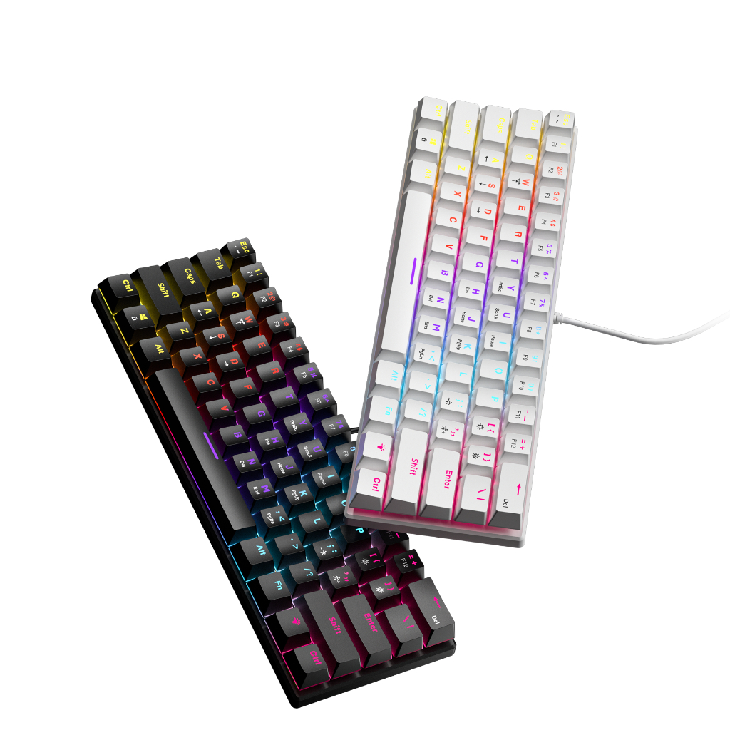 Teclado Mecânico Gamer 60% com Switch Azul VERMELHO e RGB Rainbow