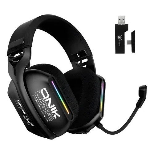 Headset Gamer RGB Sem Fio Wireless 2.4GHz Bluetooth 5.3 Wired USB -C Microfone Para PS5 PC e Celular