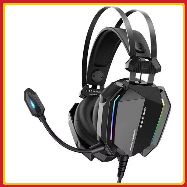 Fone de ouvido para jogo PC Headset Gamer RGB Pro com Microfone e Ajuste de Volume+Cabo P2 para 2 P2