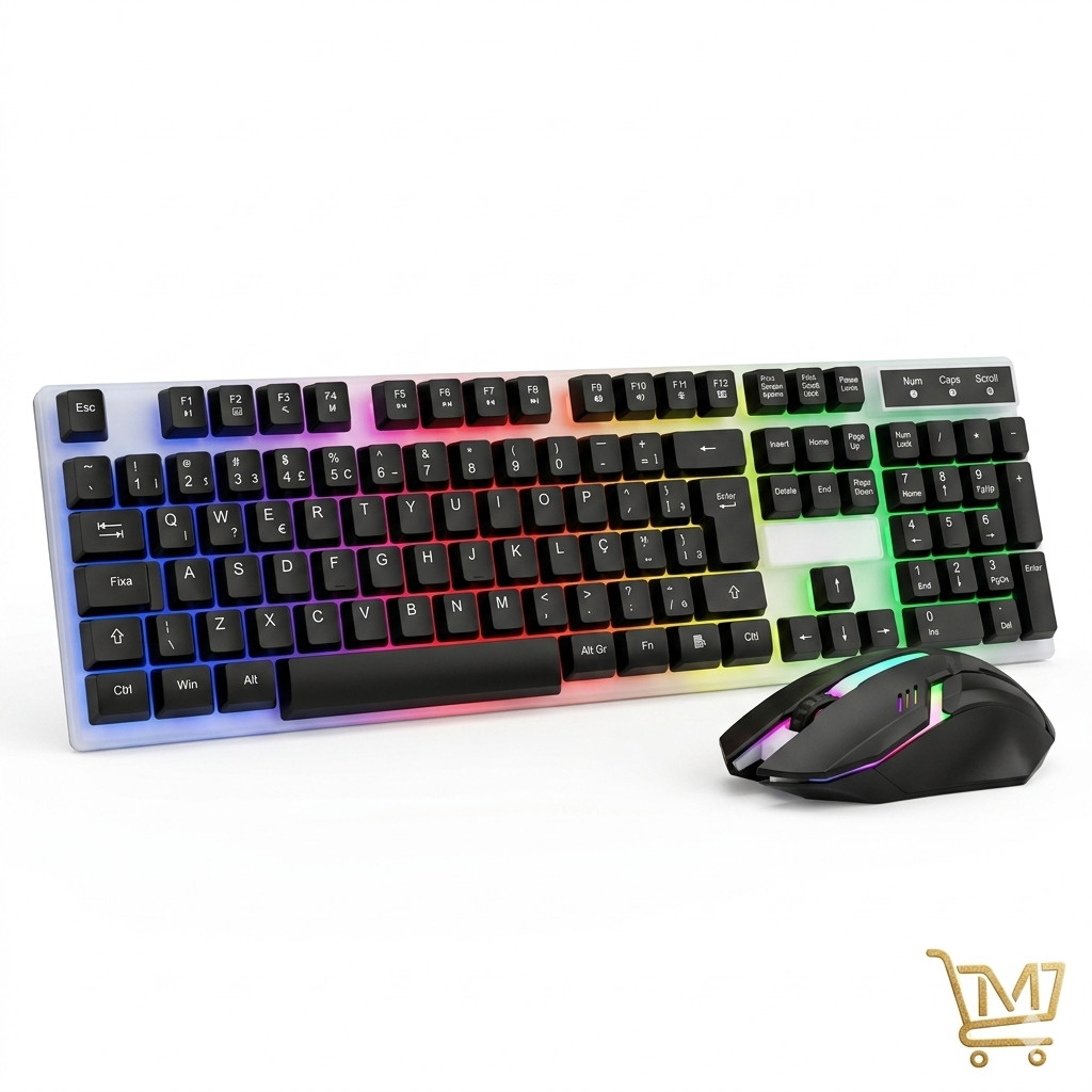Kit Teclado e Mouse RGB Gamer Escritório Trabalho LED
