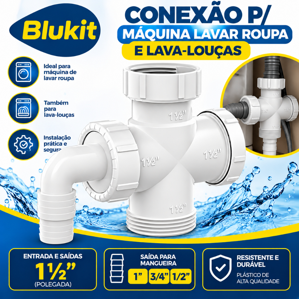 Conexao Para Maquina Lavar Loucas e Lava Roupas Cruzeta BLUKIT