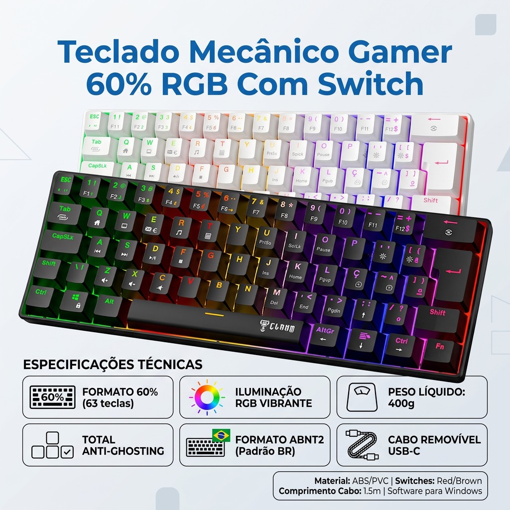 Teclado Mecânico Gamer 60% Rgb Switch Red Teclado Mecânico Gamer 60% Rgb Switch Red