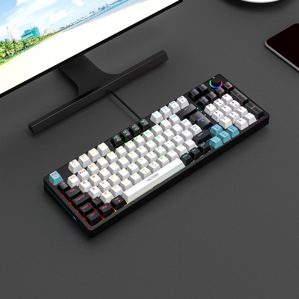 Teclado Mecânico Gamer Usb Blacklight Rgb 98 Keys (com Botão Rotativo) Abnt 2 com Ç