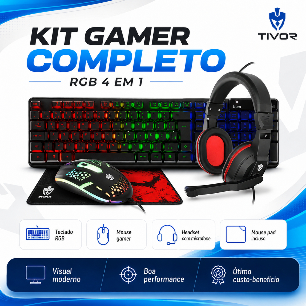 Kit Gamer Evolut Eg-54 (teclado, Mouse, Mousepad E Headset) Cor do mouse Preto Cor do teclado Preto