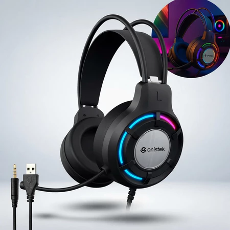 Headset Gamer RGB ON-FN637 50mm com Microfone para PC, P4, P5, Xbox, Notebook e Games