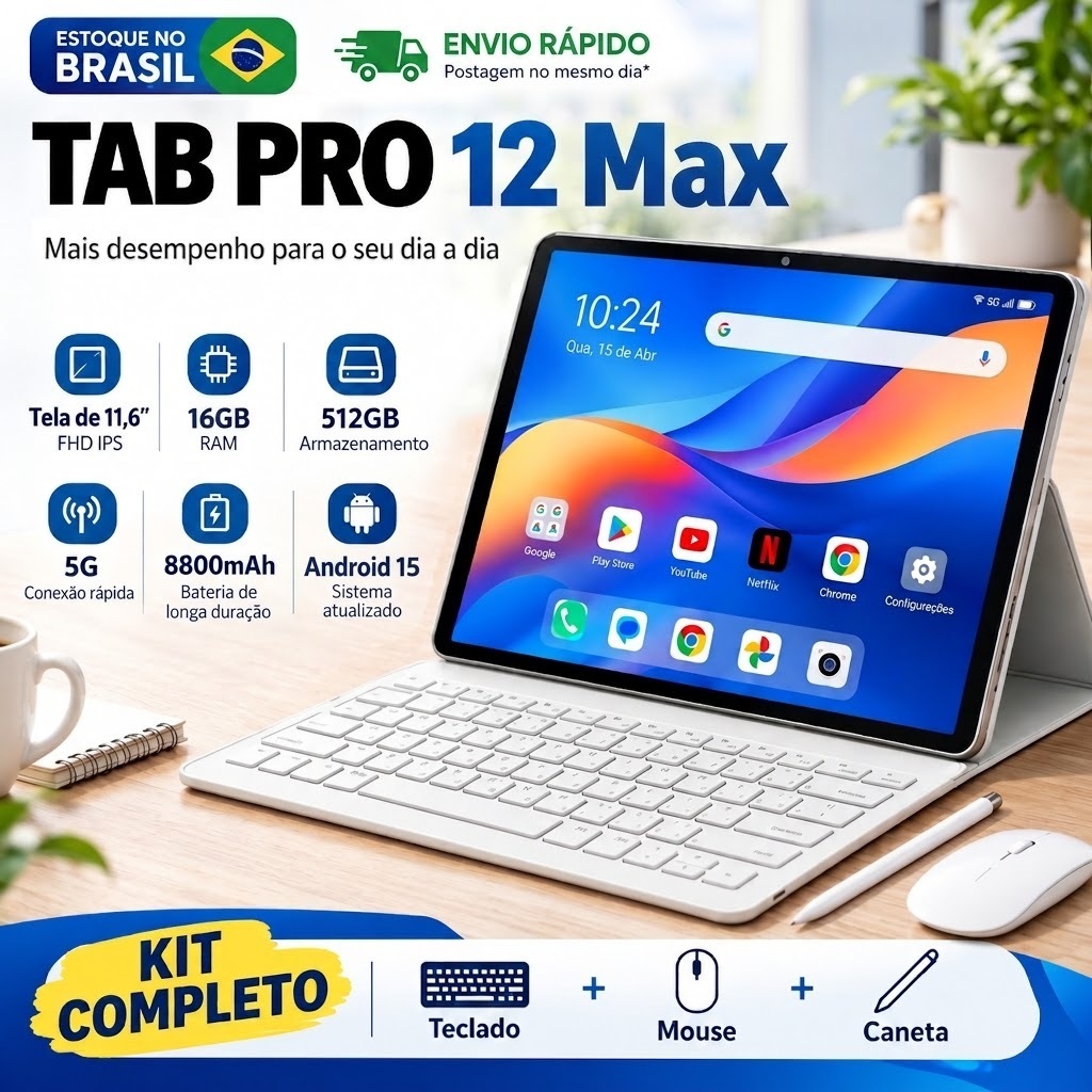 Tablet Hancdon PRO12 Max 11.6" FHD 16GB+512GB Android 15 8800mAh 5G Estoque Brasil Envio Rápido Kit Teclado Mouse Caneta Tablet Hancdon PRO12 Max 11.6" FHD 16GB+512GB Android 15 8800mAh 5G Estoque Brasil Envio Rápido Kit Teclado Mouse Caneta