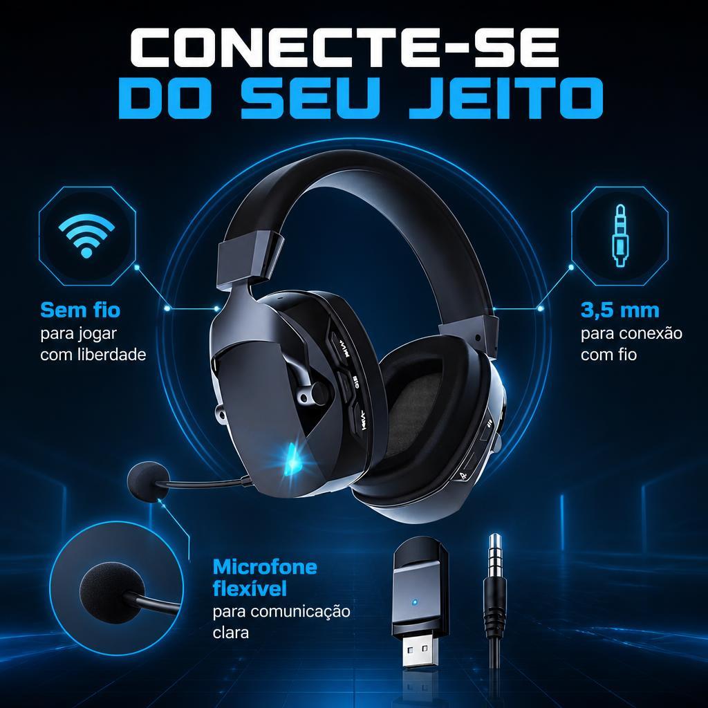 Headset Gamer Delta Sem Fio Com Bluetooth E Microfone Ps5/psC