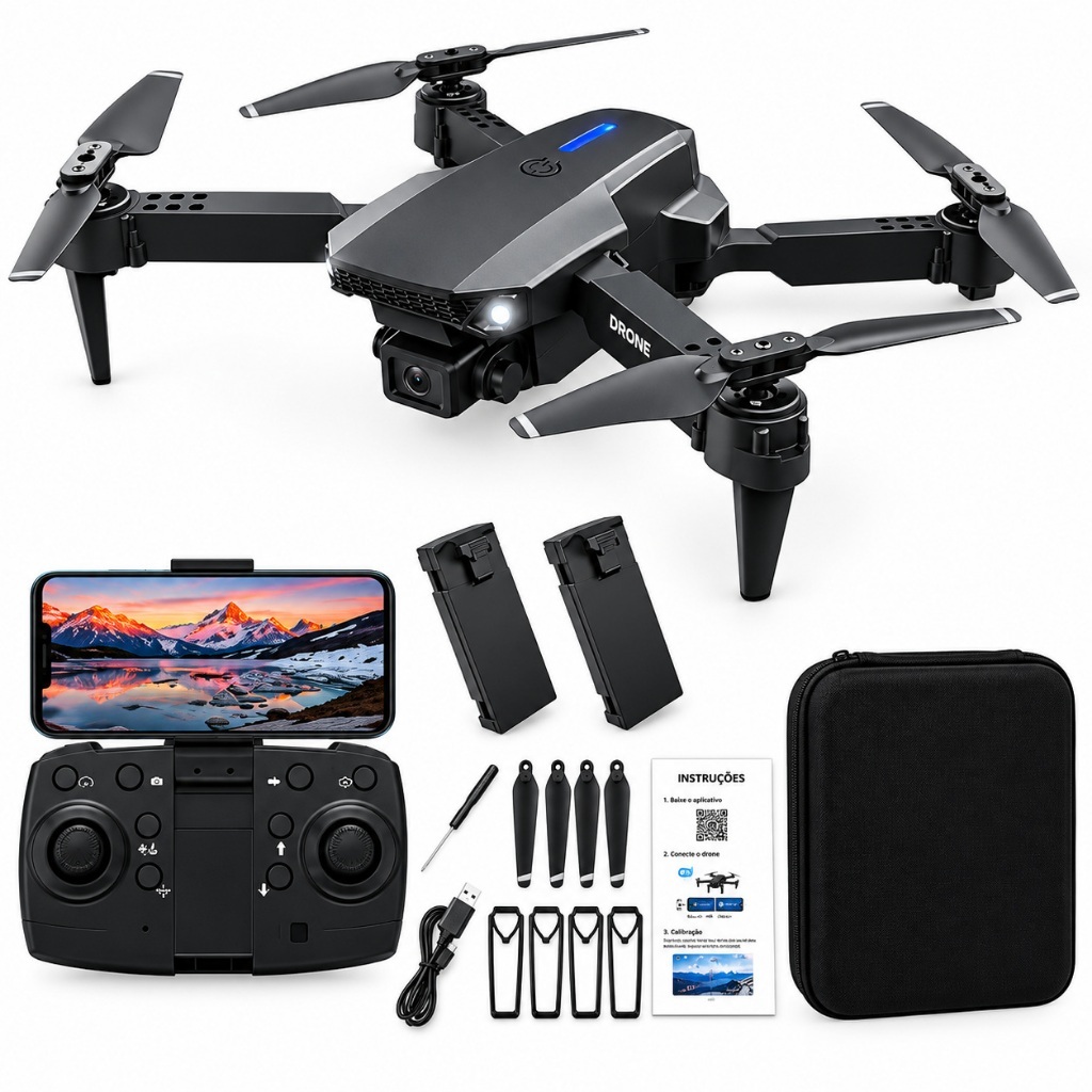 Drone Dual Camera 4k Dobrável Quadcopter Profissional + Bateria Extra Drone Dual Camera 4k Dobrável Quadcopter Profissional + Bateria Extra