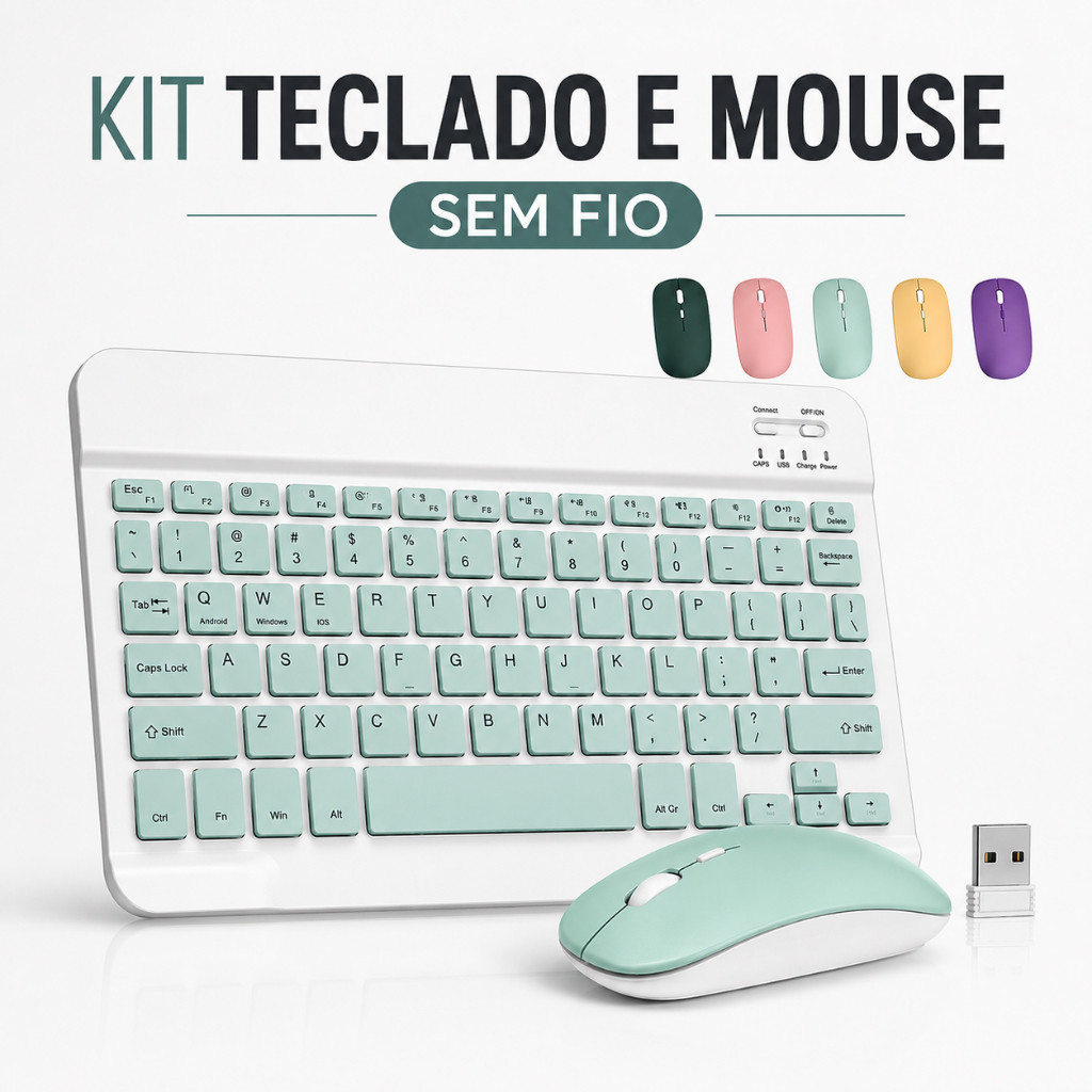 Kit Teclado e Mouse Slim Bluetooth Compacto e Design Moderno - Compatível Tablet Notebook