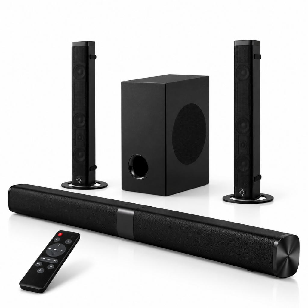 Soundbar Cinema 2 em 1 Subwoofer 120W RMS Bluetooth 5.3 HDMI ARC Optico Som Surround 3D Home Theater Com Controle