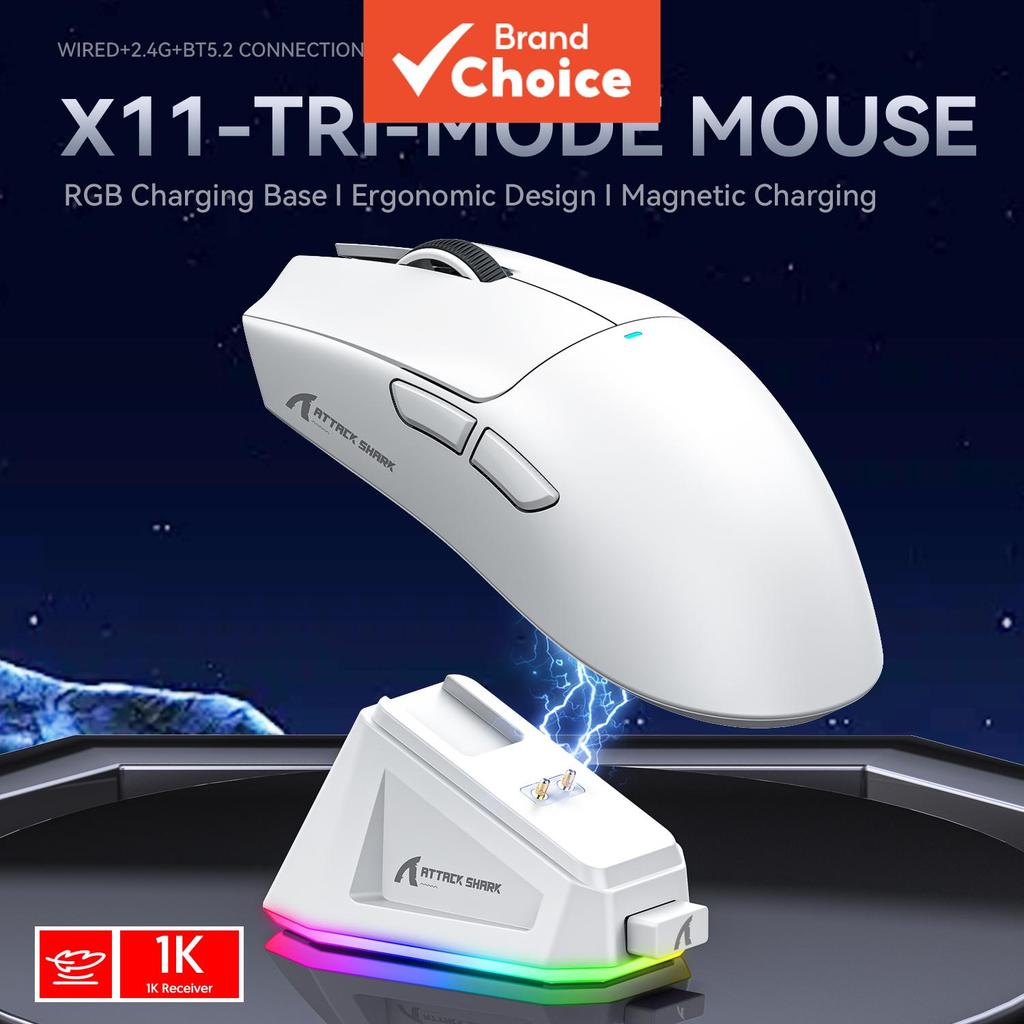 Attack Shark X11 Mouse - Compacto PAW3311, mouse gamer com três modos sem fio, Bluetooth, recarregável com iluminação Attack Shark X11 Mouse - Compacto PAW3311, mouse gamer com três modos sem fio, Bluetooth, recarregável com iluminação