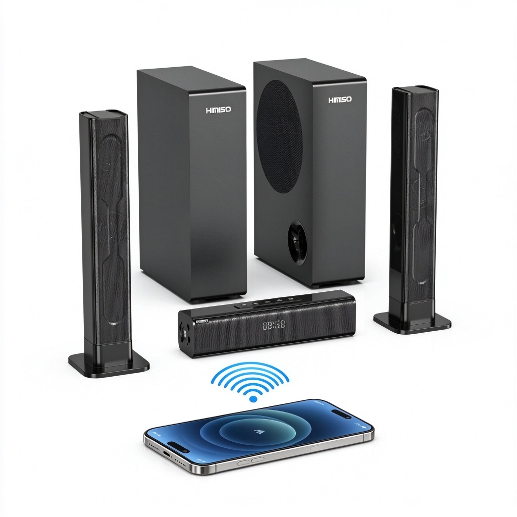 Sistema Home Theater HIMISO Soundbar 2.2 Canais 500W com Alto-falantes Torre e 2 Subwoofers, Bluetooth, AUX, USB, FM par