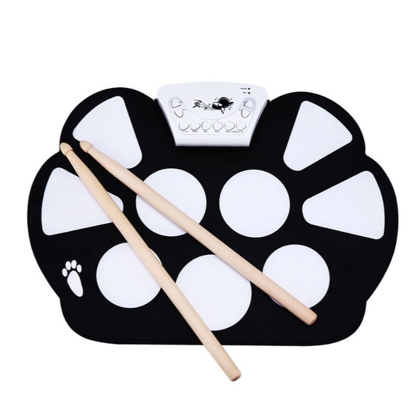 Bateria Musical Dobrável Eletronica De Silicone com 10 Pads 2 Pedais e baquetas EMT-S9 EXBOM