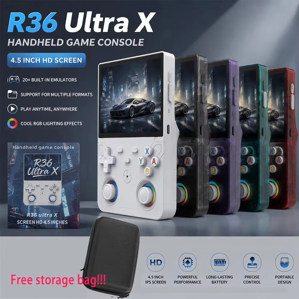 2026 Novo Console De Videogame Retrô R36 Ultra X , Tela IPS De 4.5 Polegadas , Sistema De Código Aberto Linux , 64GB , J