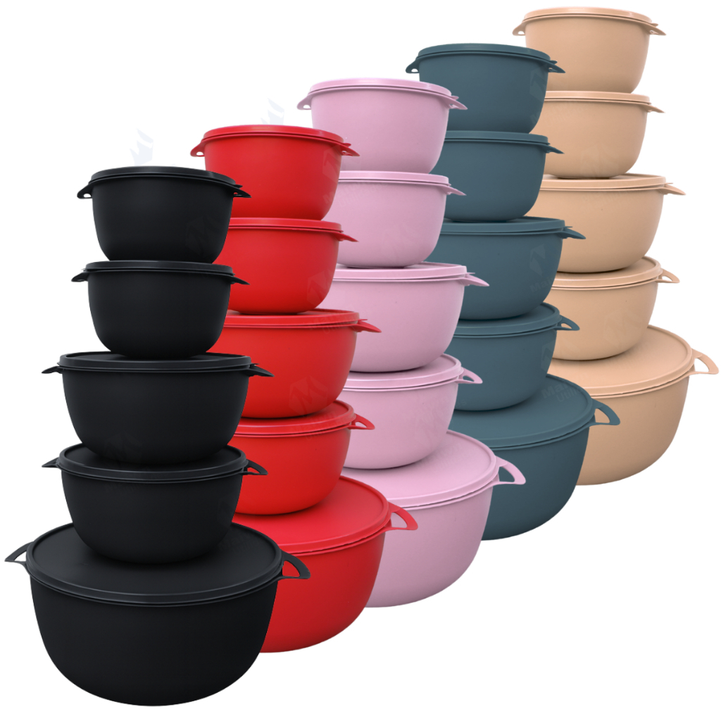 Kit 5 Potes Plásticos Bowl Redondos com Tampa BPA Free para Alimentos Cozinha Freezer Microondas