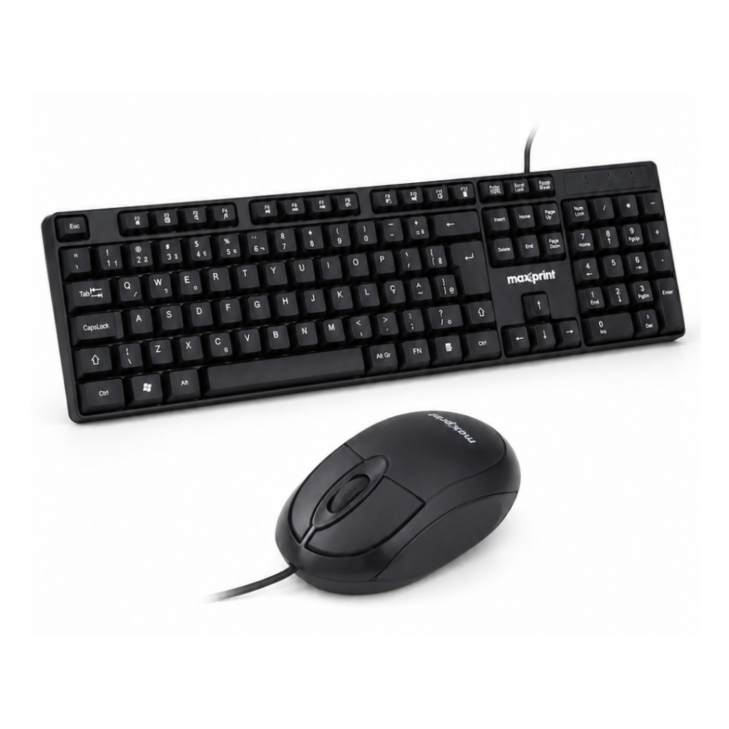 Kit Teclado E Mouse Padrão Preto Basico Com Fio Usb Maxprint Notebook Computador