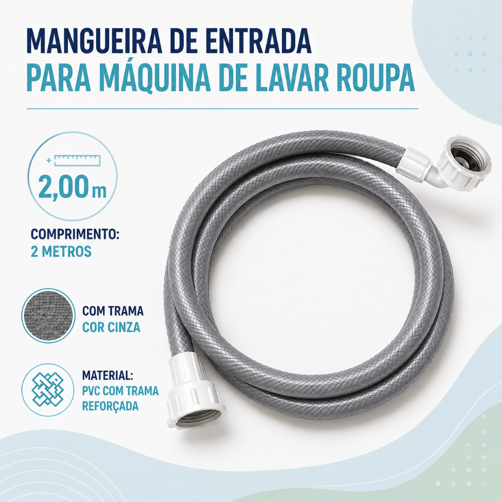 Mangueira para Máquina de Lavar Roupa 2 Metros Entrada de Água Reforçada Trançada Conexão 1/2 (Cod156)