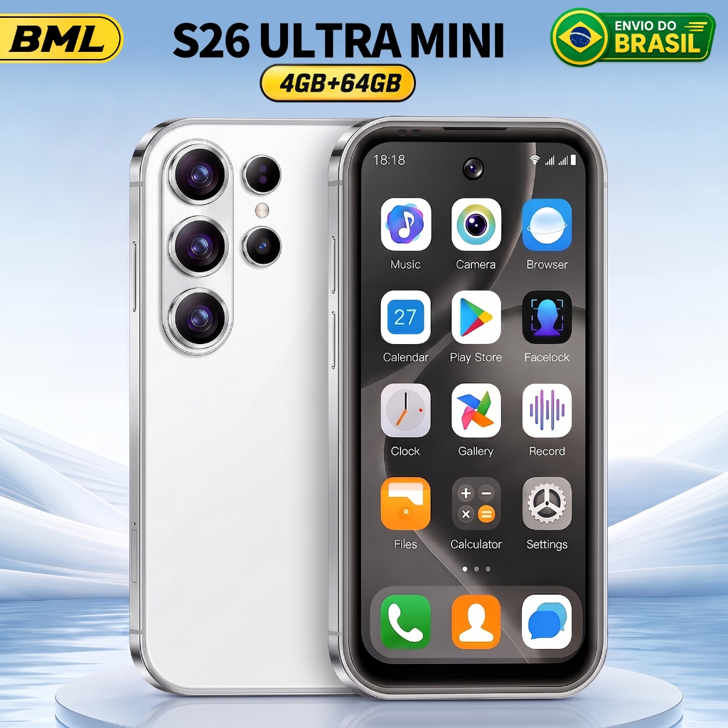 BML Smartphone S26ULTRAMINI Original Celular 4GB RAM 64GB 5G LTE Wi-Fi Sim Android 10 3500mAh Tela 3.73" HD ，Câmera 48MP