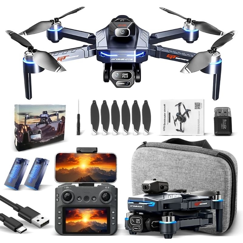 Drone Profissional GT8 com resolucão 4K Tela de 4.3 polegadas dual câmeras 2.4G + 2 baterias Bag Motor Brushless 4k