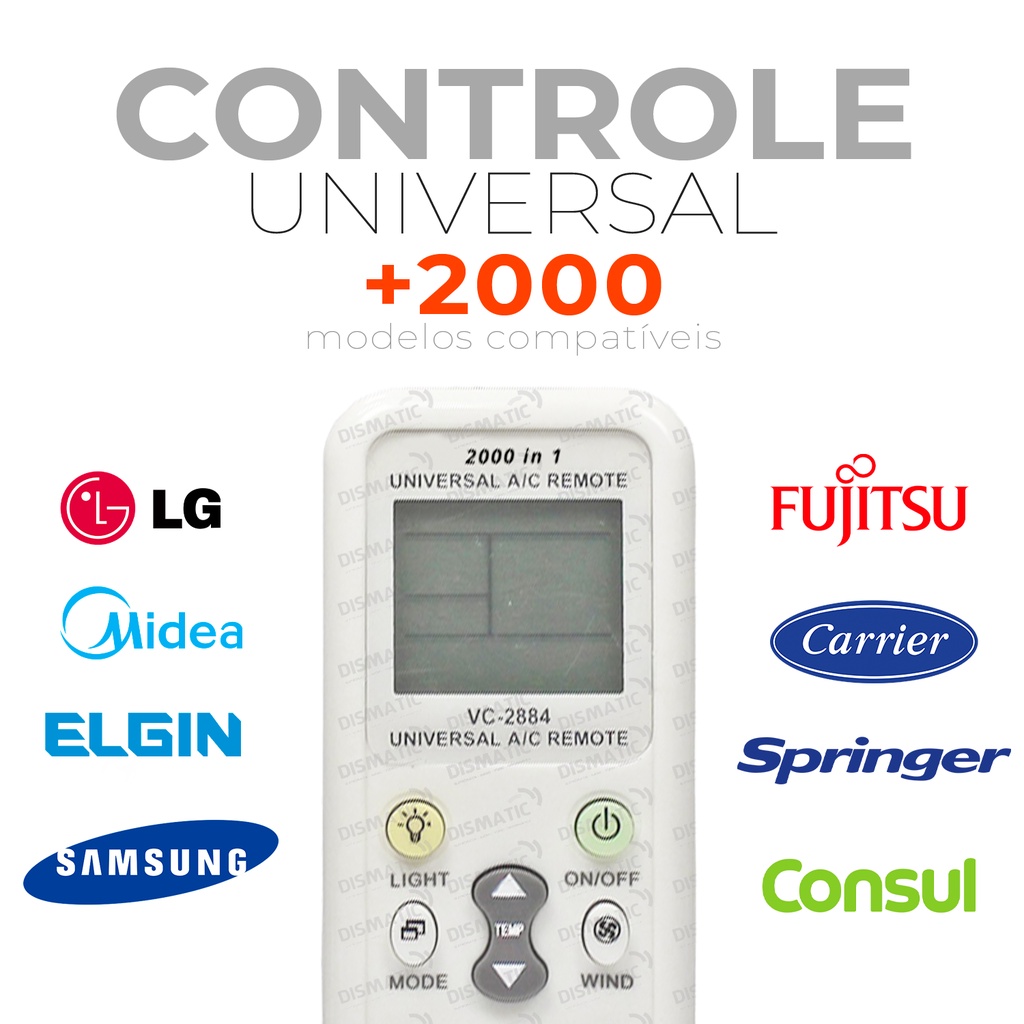 Controle Remoto Universal Ar Condicionado Split 2000 em 1 com Pilhas