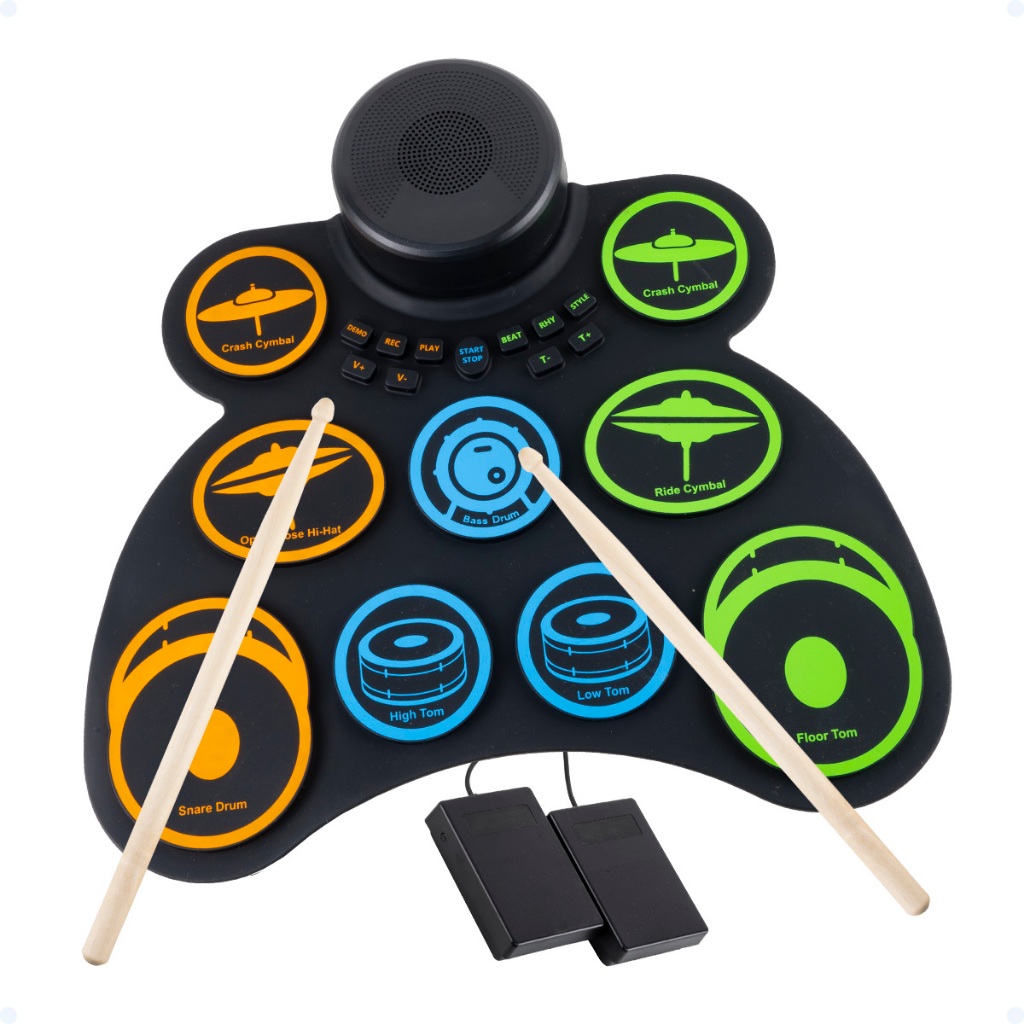 Bateria Eletrônica Portátil Completa Sons Demo Entrada Fones Gravação Auto Falante Musical Drum