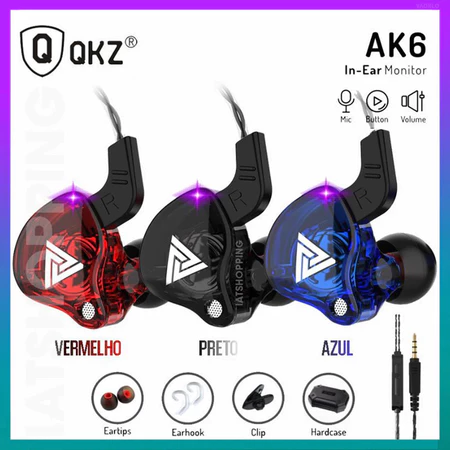 QKZ AK6 Fones de ouvido esportivos e fones de ouvido intra-auriculares com fio e microfone