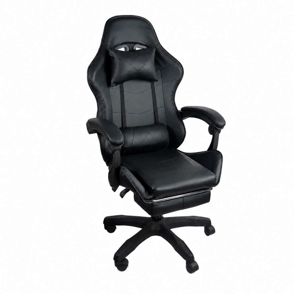 Cadeira Gamer Stillus Reclinável 120° com Apoio para os Pés, Apoio para Cabeça e Almofadas Preto