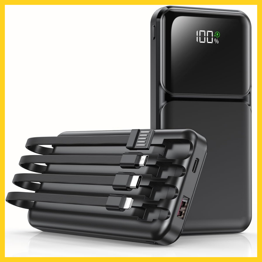 Carregador Portátil Para Celular iPhone Android 10000 mAh com 4 Cabos Integrados Power Bank 22.5W Turbo Rápido Carregador Portátil Para Celular iPhone Android 10000 mAh com 4 Cabos Integrados Power Bank 22.5W Turbo Rápido