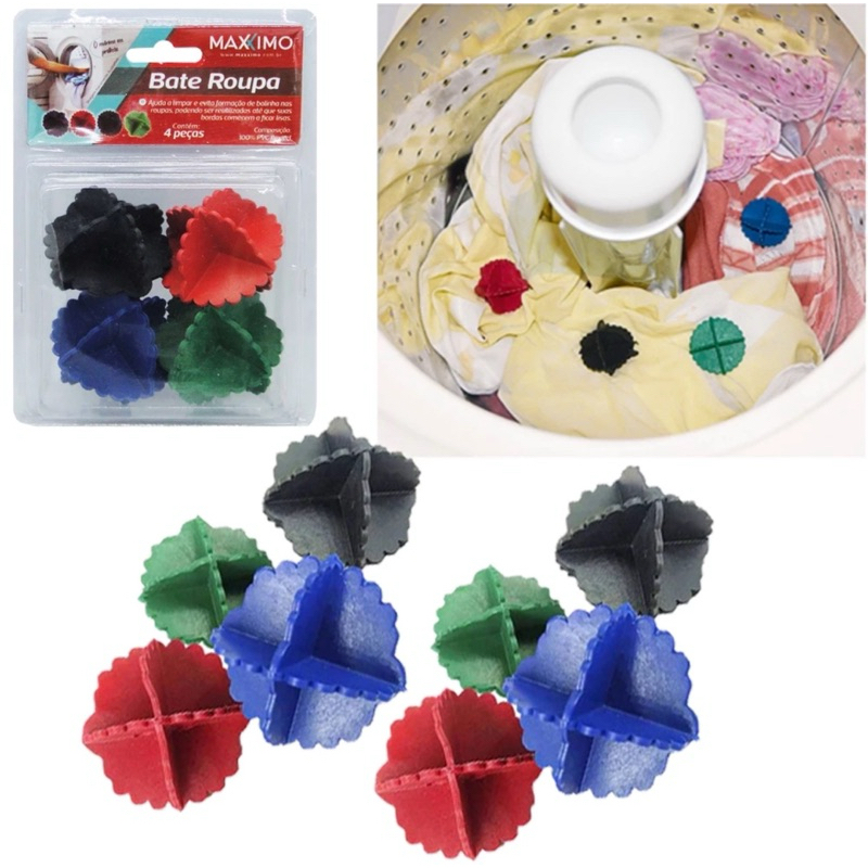 KIT BATE ROUPA 4 ESFERAS PARA LAVAR ROUPAS BOLINHAS PARA MÁQUINA DE LAVAR / Ref.051