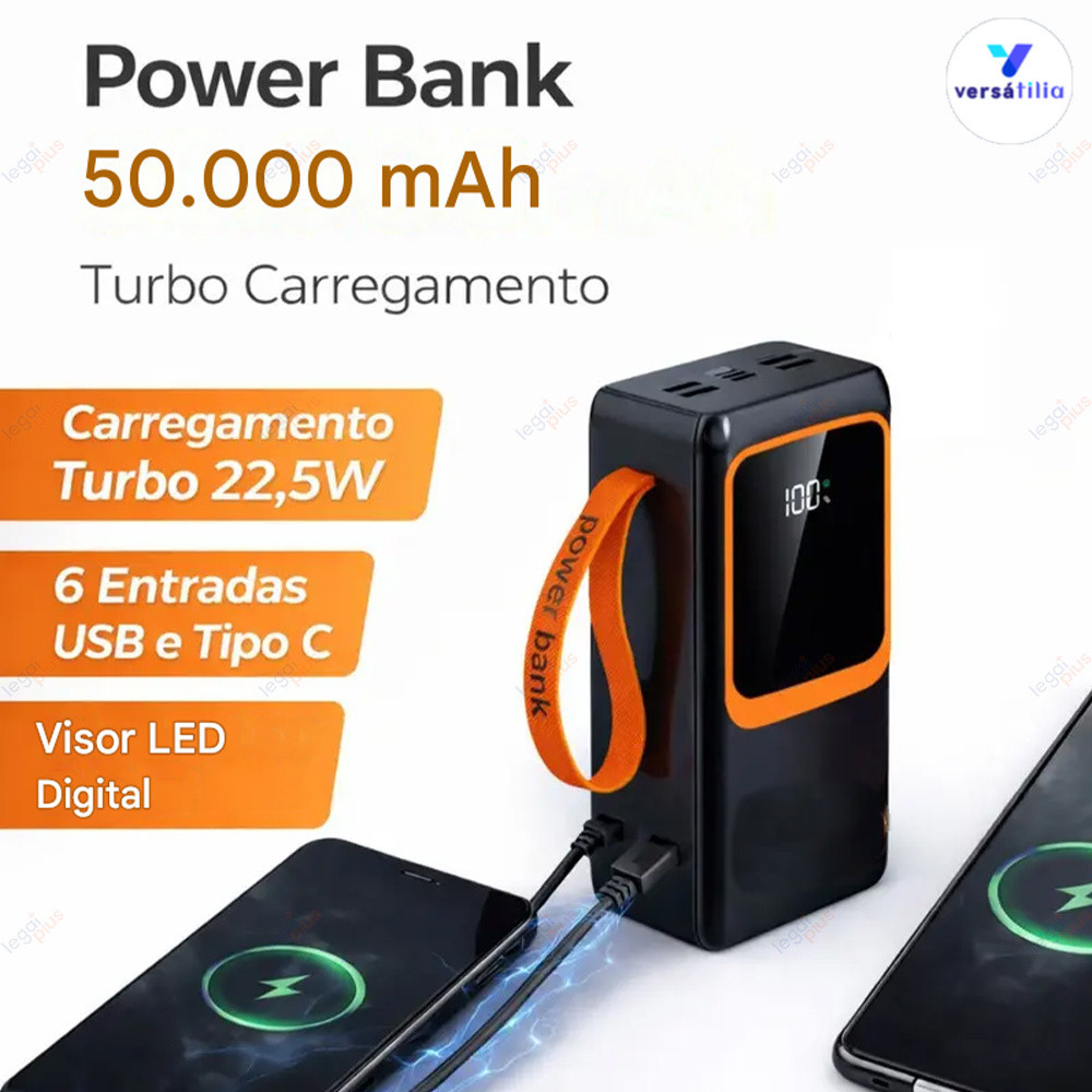 Carregador Portátil Power Bank 50000mAh 22.5W PD Turbo Carregamento Rápido