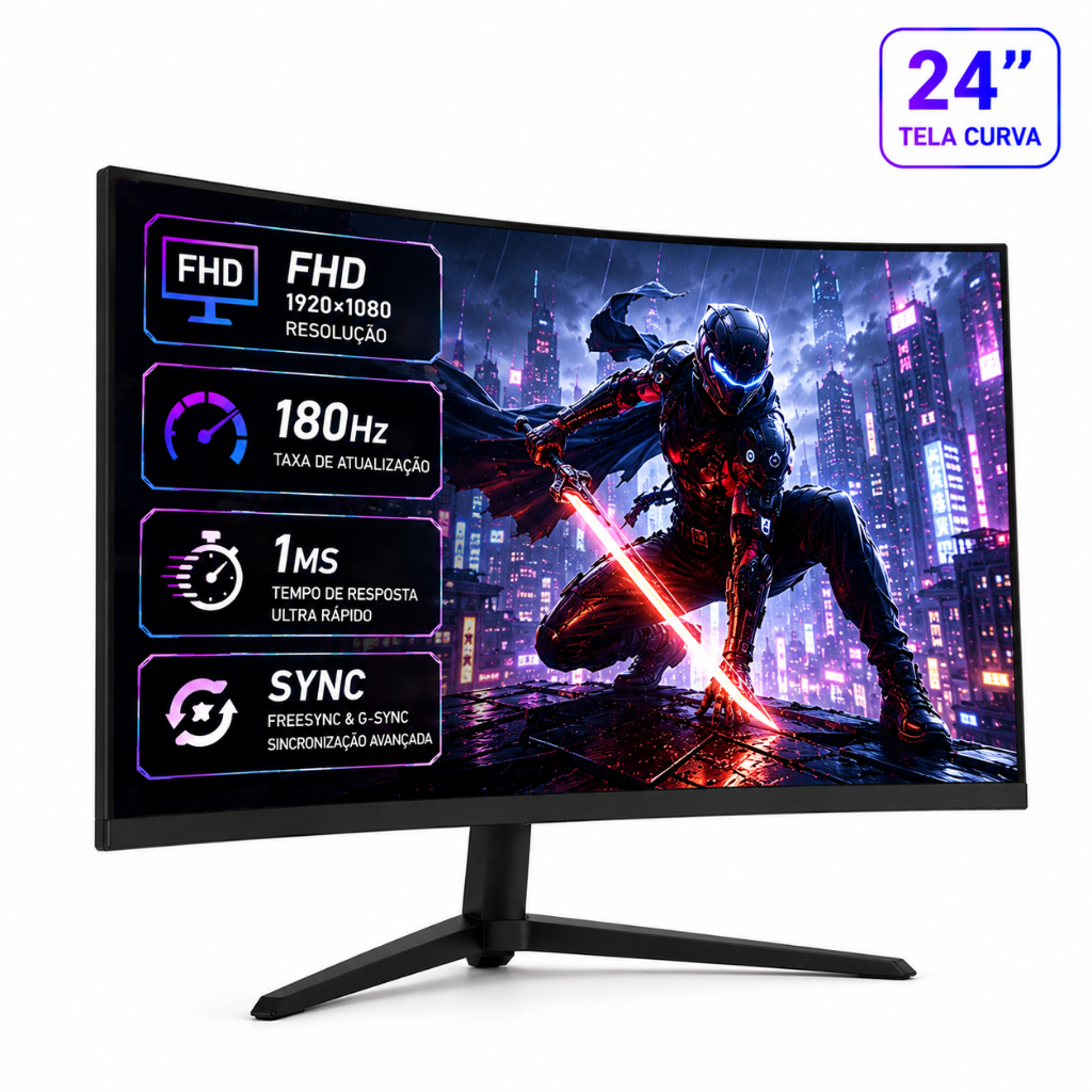 Monitor curva Gamer 24" 180Hz IPS Full HD FreeSync Alto-falante Integrado HDMI, DisplayPort
