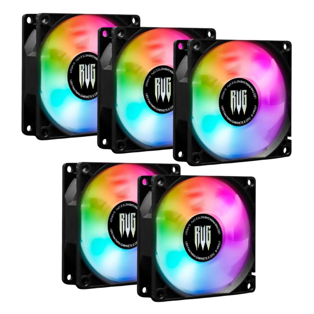 Kit 5 Unidades Cooler Para PC Processador CPU Gabinete Pc Ventoinha Air 8x8cm Led Rgb 12v