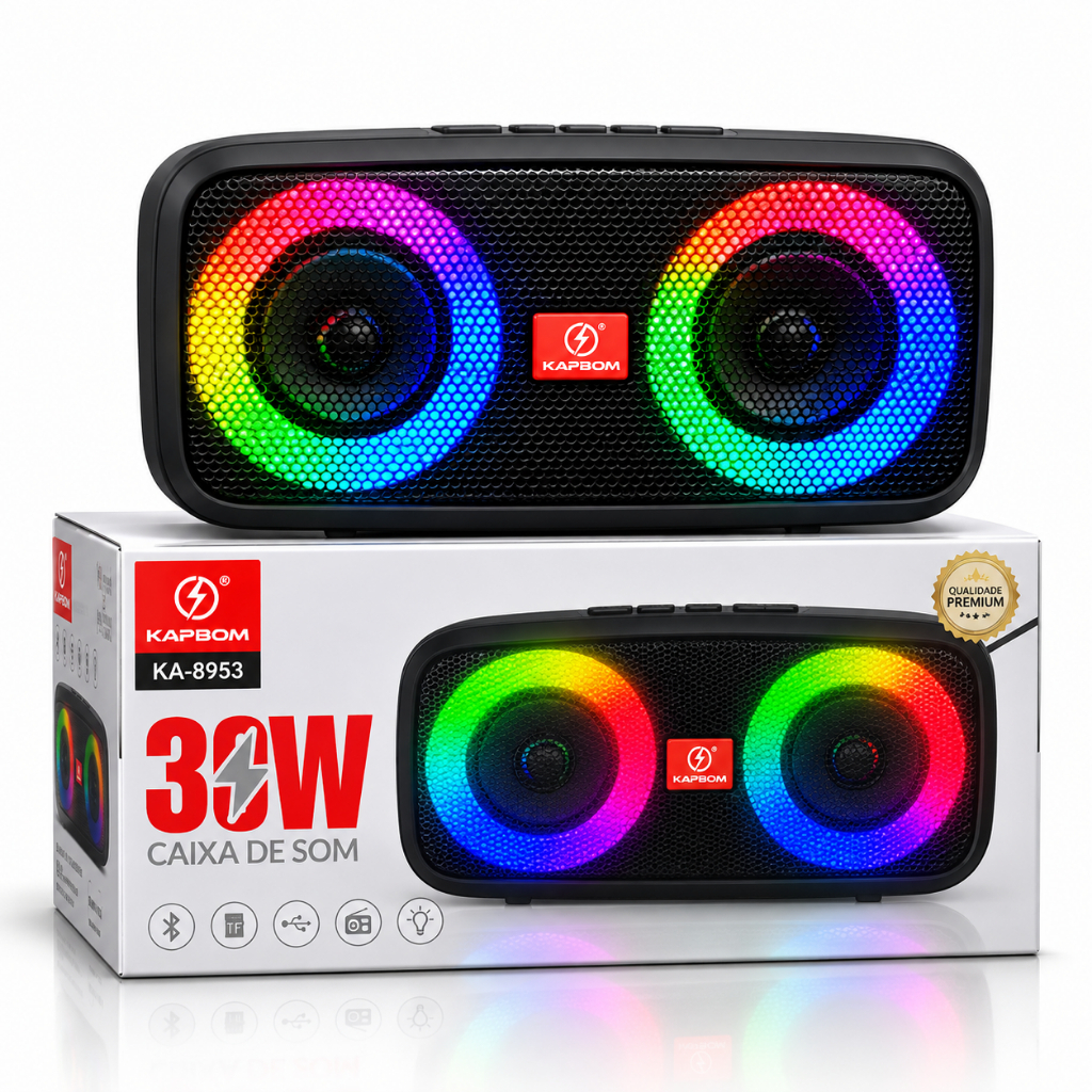 Caixa De Som Bluetooth Kapbom Com Luzes RGB E TWS Para Estéreo E Multiconectividade Bluetooth 5.0