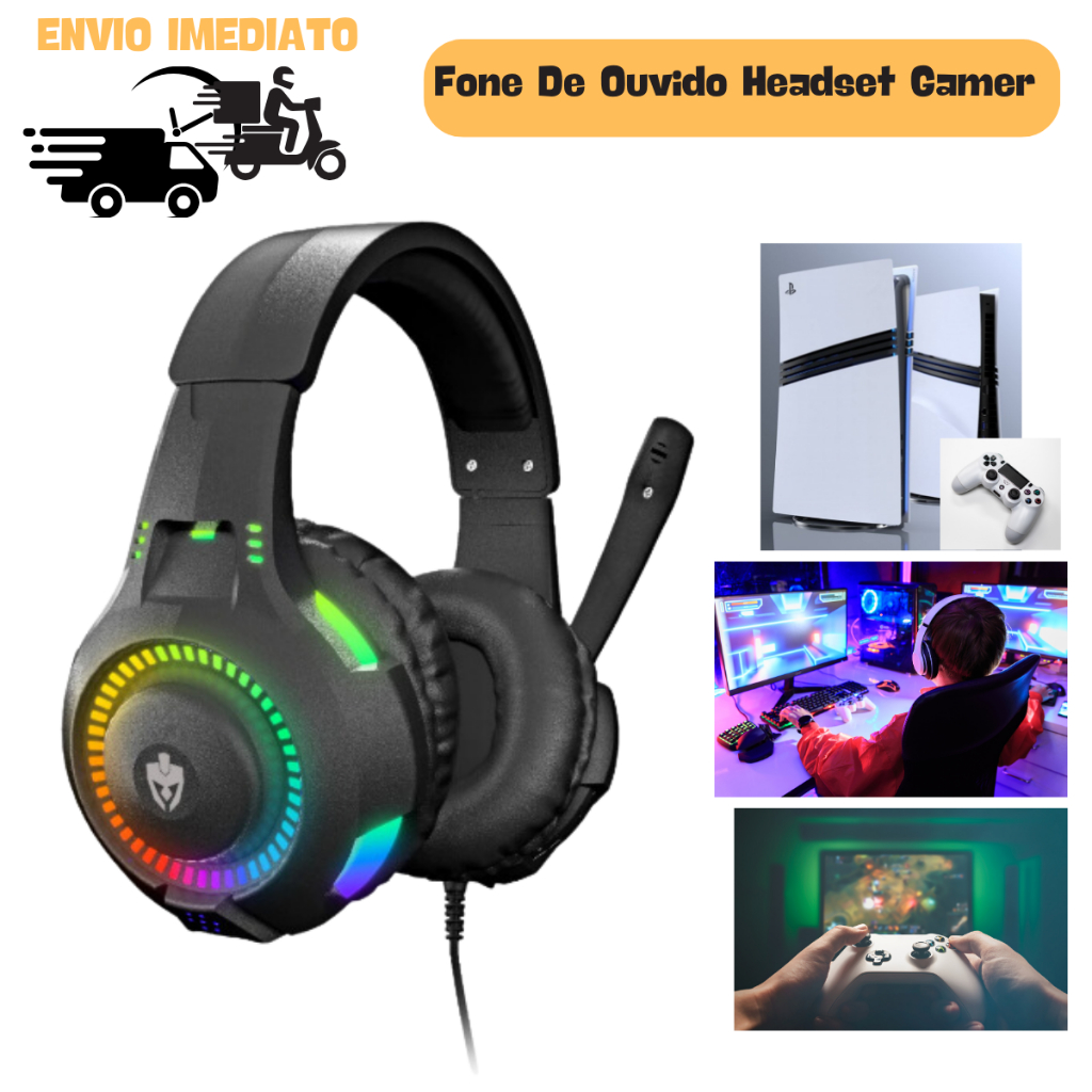 FONE DE OUVIDO GAMER COM MICROFONE RBG LED PARA PC XBOX HEADSET COM FIO FONE PARA COMPUTADOR PARA PS4 PS5 FONE XBOX