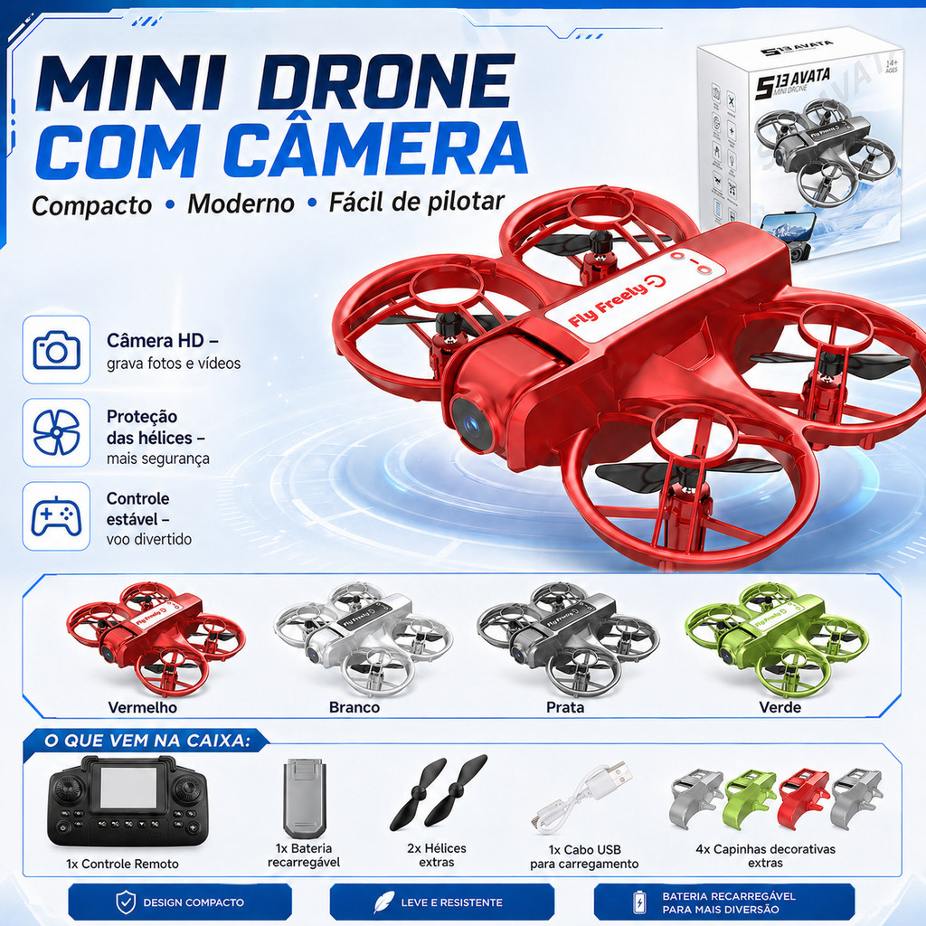 Drone Compacto com Foto e Vídeo, Controle Remoto, Altura Fixa e Flip 360° Portátil