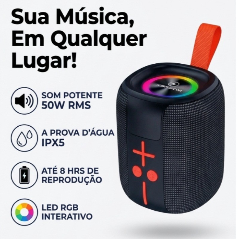 Caixa de som Bluetooth de 50W RGB à prova d'água Bluetooth V5.4 Portátil KA-8779