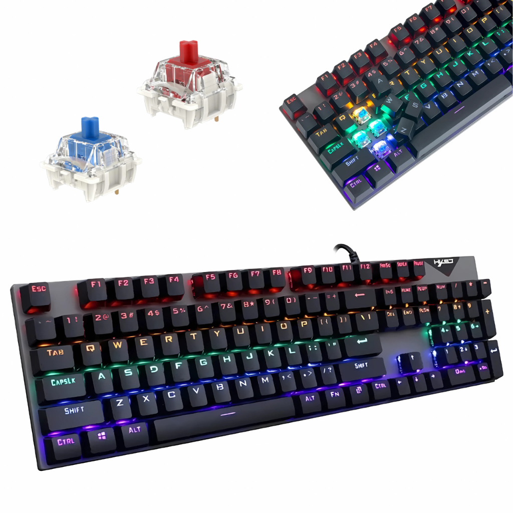 Teclado Mecanico Gamer RGB Aço 100% Switch Blue Red Anti Ghosting Pc Notebook Ps4 Setup Efeito Led