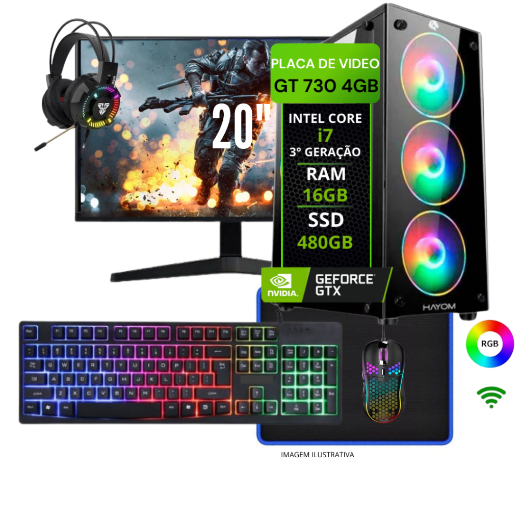 Pc gamer Completo i7 3.9Ghz placa de video Geforce 4GB/Ssd 480GB/16GB/500W/Wifi/Tela 21.5'+NFe Pc gamer Completo i7 3.9Ghz placa de video Geforce 4GB/Ssd 480GB/16GB/500W/Wifi/Tela 21.5'+NFe