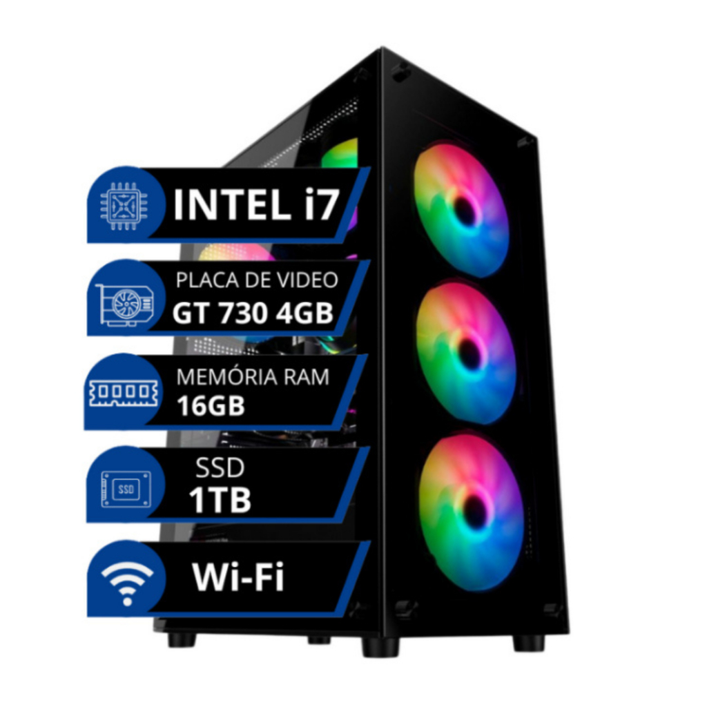 Pc gamer i7 placa de video 4GB/ SSD 1TB /16GB/Fonte 500W + NFe + GARANTIA