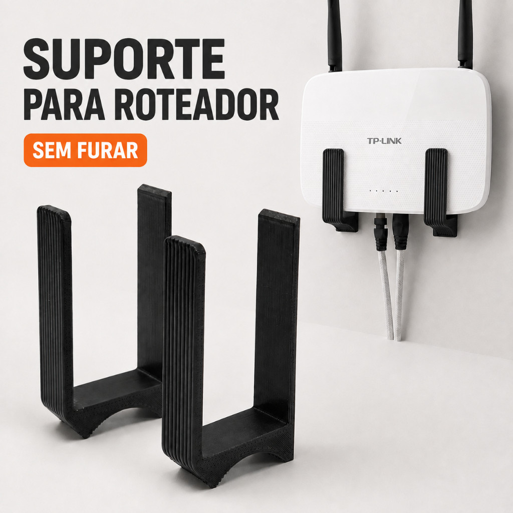 Suporte Roteador e Modem Parede Sem Furo Fita Dupla Face Organizador WiFi Universal Compatível TP-Link