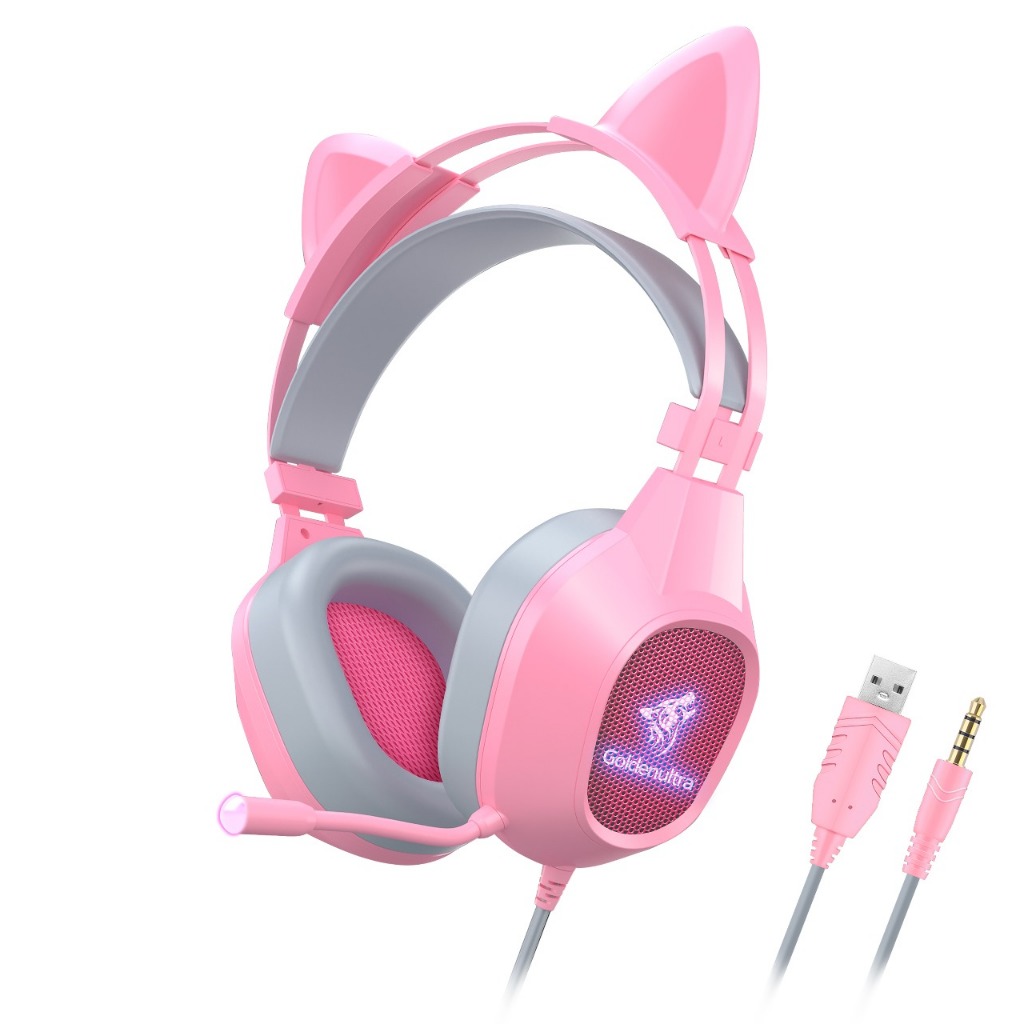Fone Headset Gamer Gatinho com Fio e LED RGB Fone de ouvido- Orelhas Removíveis