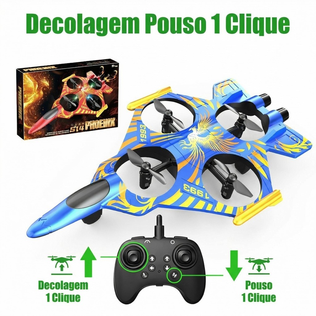 Avião de Controle Remoto Tipo Drone com Decolagem por 1 Botão Altura Fixa e Manobras 360
