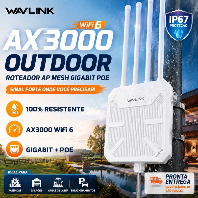 Roteador Outdoor Wifi 6 Ax3000 Wavlink Gigabit Repetidor Ap Mesh Poe Ip67 Longo Alcance