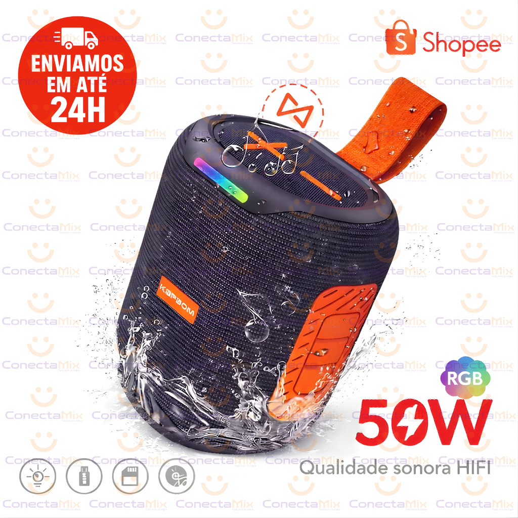 Caixa de som Bluetooth de 50 W RGB à prova d'água Bluetooth V5.4 Portátil KAPBOM KA-8973 Original