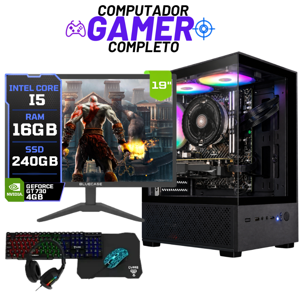 PC Gamer Completo Barato I5 3° 16gb + Ssd 240gb + Geforce 4gb + Monitor 19 Preto + Combo Gamer
