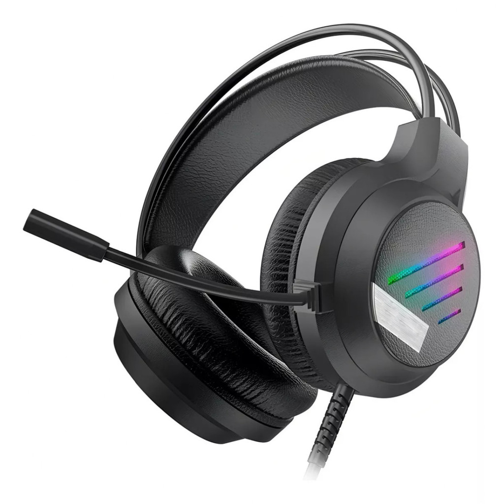 Headset Gamer RGB Com Microfone Over Ear P2 P3 Fone Gamer LED Rainbow Para PC e Console