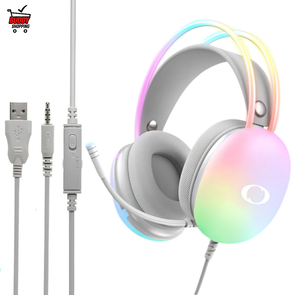 Headset Gamer Onistek ON-FN635 RGB Branco Driver 50mm USB e P2 3.5mm com Microfone
